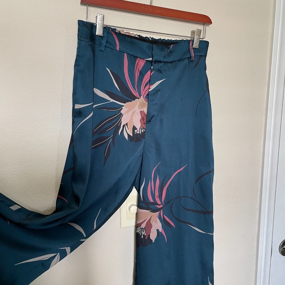 Zara Never Been Warn Blue Silk High Waisted Pant